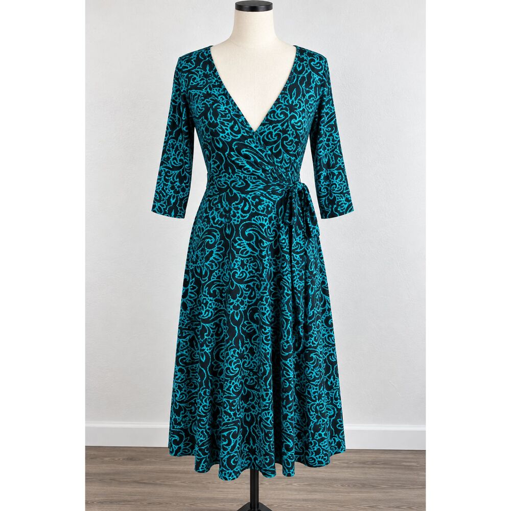 LuLaRoe Michelle Women’s 2XL Black Teal Floral Wrap Dress 3/4 Sleeve NWOT